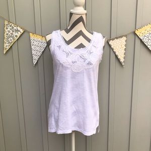 LOFT White 100% Cotton Floral Crochet Tank Top
